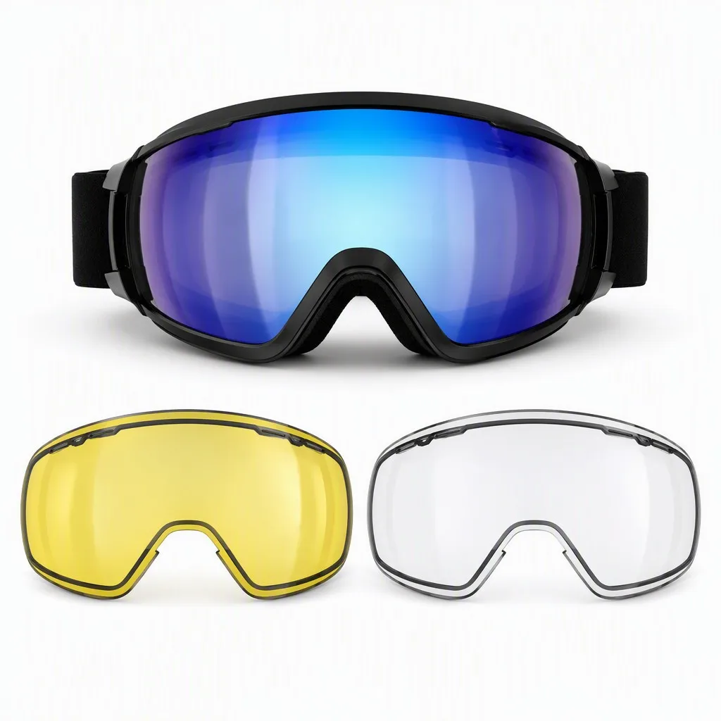 Custom Ski Goggles Spherical Lens Anti-Fog UV400 with Interchangeable Lenses