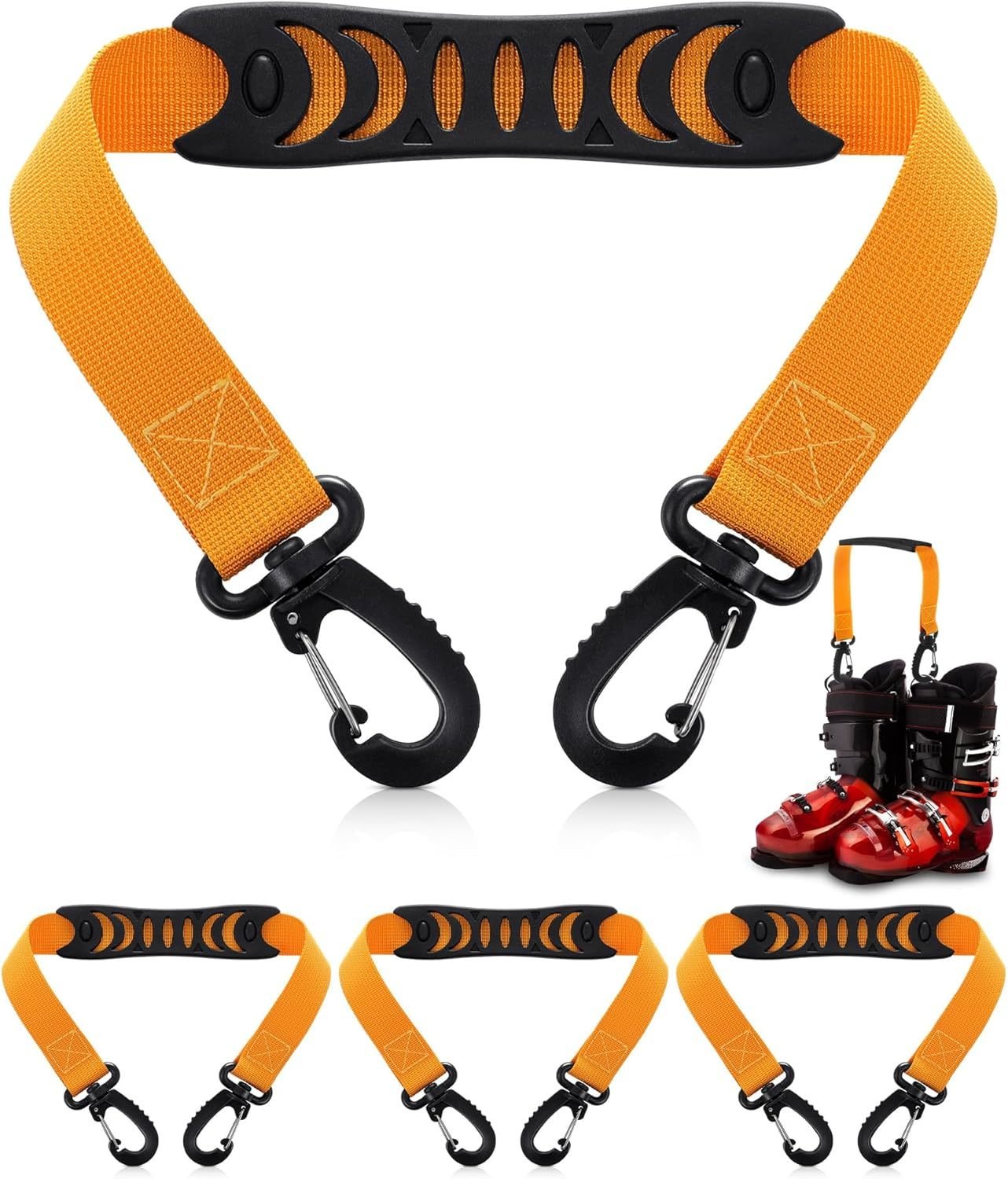 Portable ski boot carrier strap with handle
