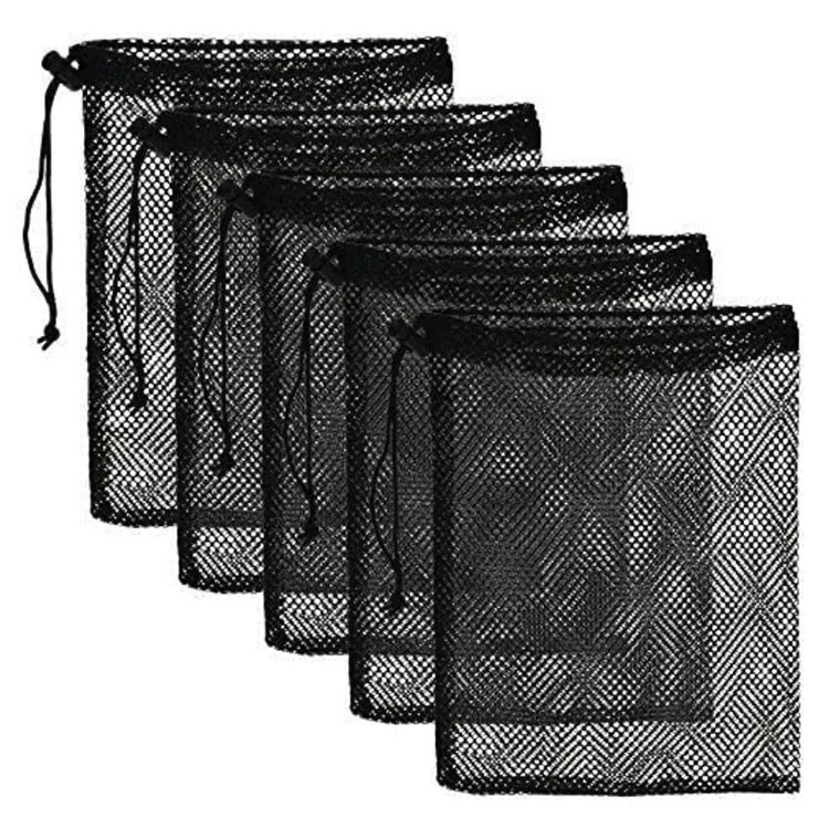 Mesh drawstring sports equipment storage bag